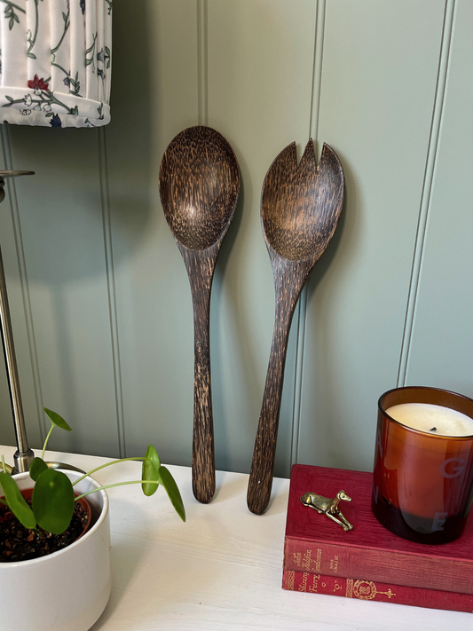 Dark wood serving spoons, set of two