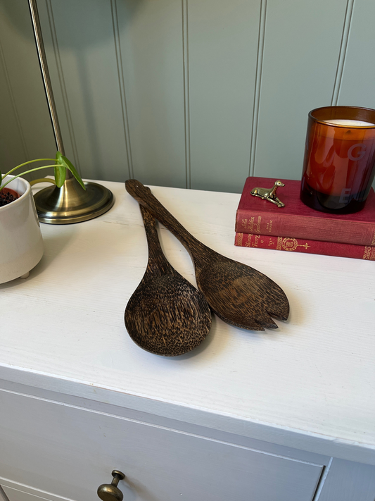 Dark wood serving spoons, set of two