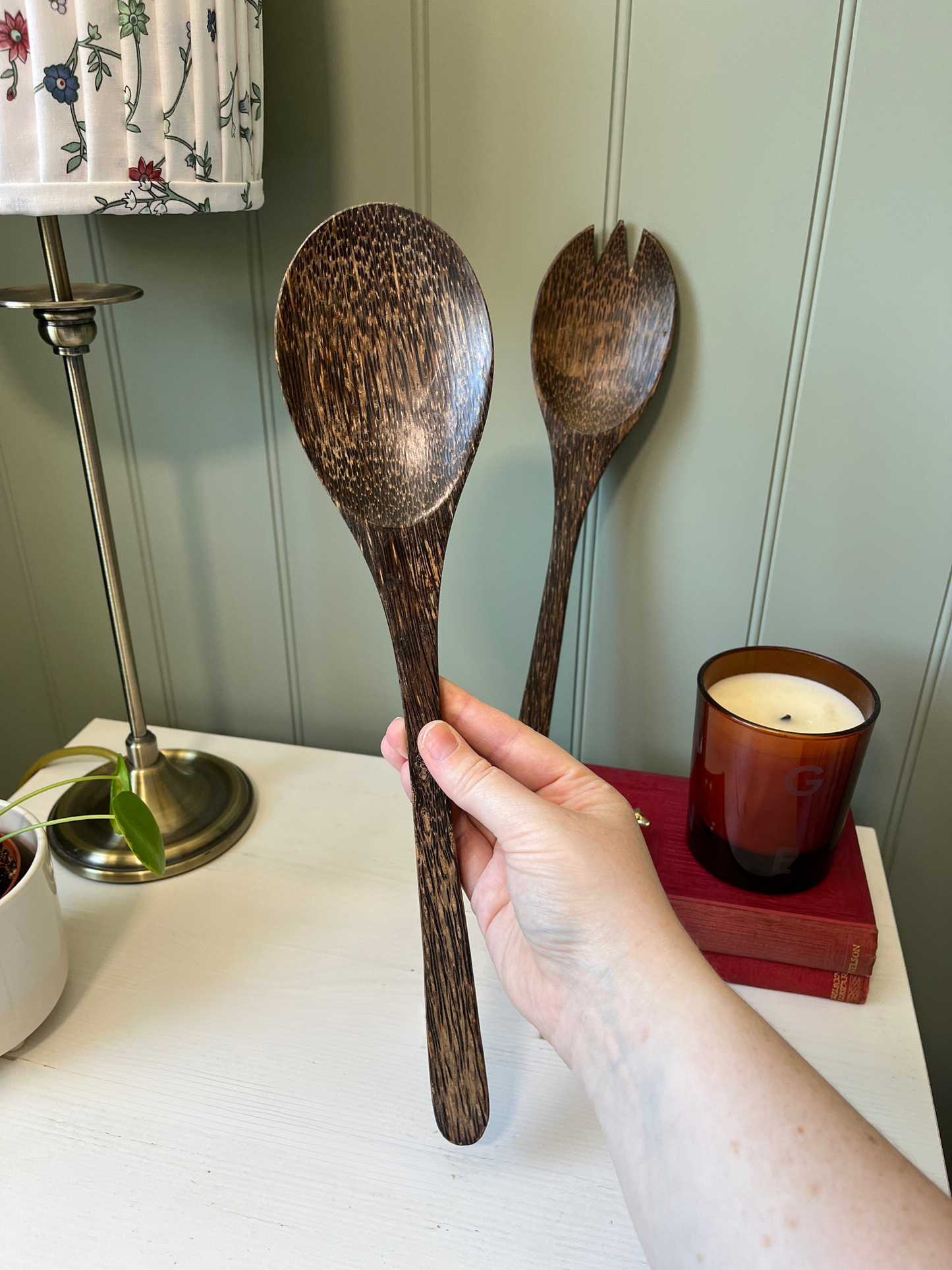 Dark wood serving spoons, set of two